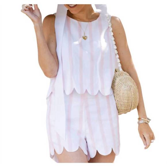 NEW SAIL TO SABLE scallop set short in pink stripe